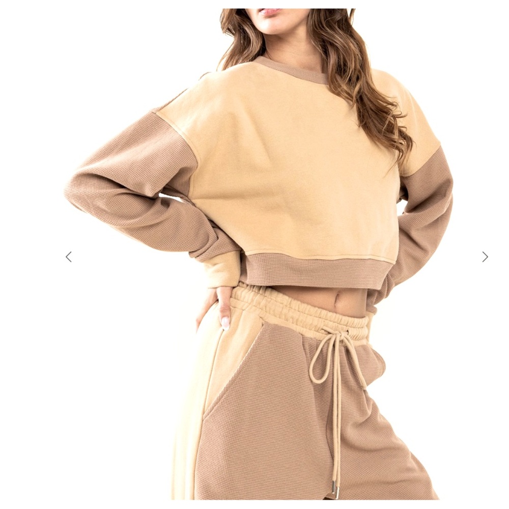 01 Comfy Waffle Contrast Sweatshirts and Pants Set - Picture 4 of 4
